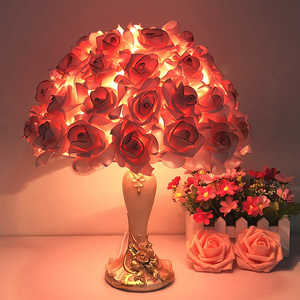 水晶台灯卧室床头灯创意婚庆婚房长明灯欧式温馨玫瑰花结婚礼物