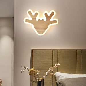 日式壁灯客厅背景墙灯卧室床头灯北欧实木创意鹿角过道走廊玄关灯