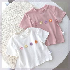 巴拉巴柆韩版夏款女童短袖t恤洋气可爱宝宝立体小花半袖上衣儿童
