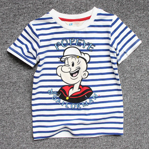 新款童装男女儿童t恤纯棉半袖大力水手条纹短袖海军衫