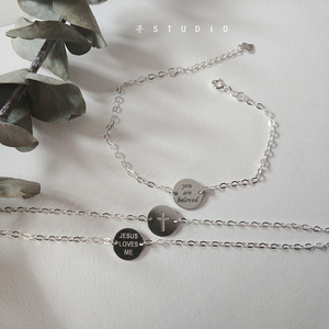 原创十字架圆牌纯银手链双面/beloved 饰品礼物