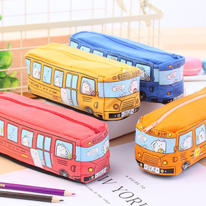 韩国创意帆布学生文具小动物巴士笔袋 汽车巴士笔袋大容量铅笔盒