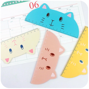 【正品】新款创意文具可爱卡通猫咪造形木尺直尺儿童尺 学生尺子