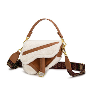 zara女包2020新款潮马鞍包冬季羊羔毛包毛茸茸网红通勤斜挎单肩包