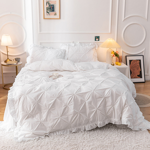 新款外贸纯棉四件套白色公主柔软纯色全棉被套被罩床上用品特价