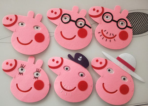 佩奇朋友小猪一家猪爸妈妈毛毡布面具卡通头饰幼儿园活动表演道具