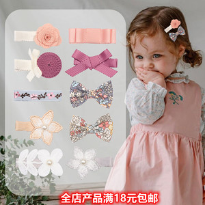 女孩碎花花朵发夹套装 蝴蝶结儿童发夹 韩国风蕾丝珍珠发夹边夹