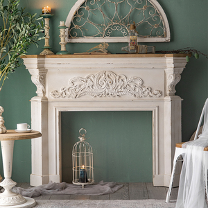 美式实木复古做旧雕花装饰壁炉民宿法式壁橱客厅石膏道具欧式摆件