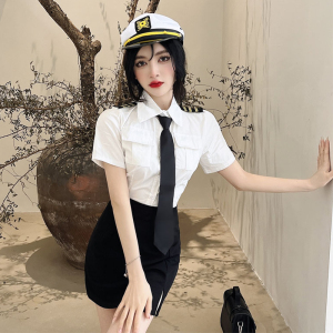 jk空姐制服套装女夏季职业装白色短袖衬衣 高腰显瘦包臀短裙套装