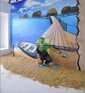 家居3d立体画手绘客厅壁画普吉岛屿背景墙绘餐厅配画风景海景壁画