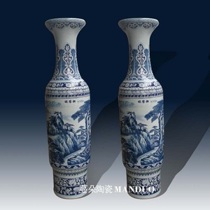 景德镇1.8米高手绘青花迎客松画面瓷器大花瓶 2.2米和3米开业花瓶