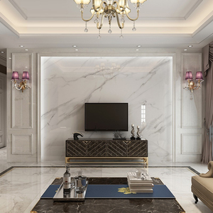 电视背景墙瓷砖现代简约客厅微晶石大理石材影视墙装饰陶瓷爵士白