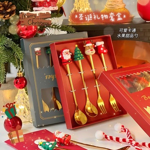 圣诞节礼物餐具礼盒可爱学生卡通雪人不锈钢叉子勺子情侣叉勺套装