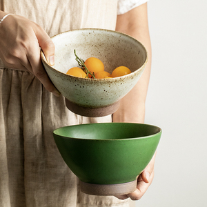 悠瓷 复古手作粗陶6.5英寸高脚碗家用个性陶瓷碗日式拉面碗斗笠碗