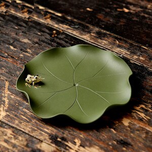 宜兴紫砂青蛙荷叶杯垫杯托全手工茶托壶托 紫宠功夫茶具 茶道配件