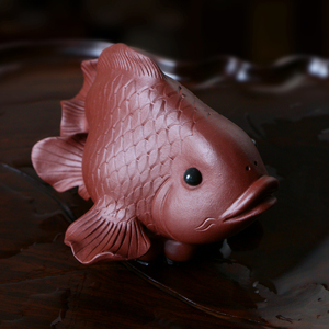 宜兴紫砂茶宠摆件雕塑茶玩名家精品纯手工鱼金玉满堂年年有余金鱼