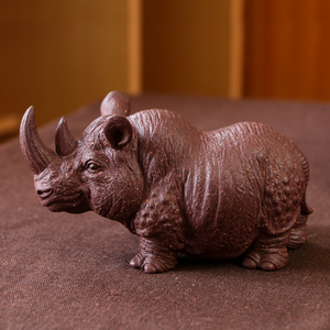 宜兴紫砂茶宠雕塑摆件名家李建伟手工精品正品可养犀牛河马大象