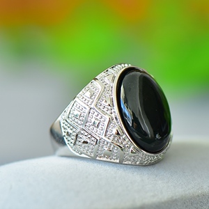 限时抢购925镶嵌和田玉黑青玉墨玉蛋面时尚戒指 男戒