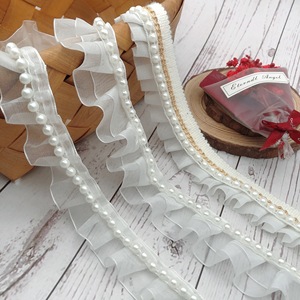 白色珍珠雪纺蕾丝花边辅料DIY网纱衣服领口窗帘服装褶皱装饰布料