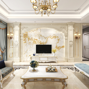 简欧人造大理石背景墙瓷砖岩板影视墙微晶石别墅石材罗马柱电视墙