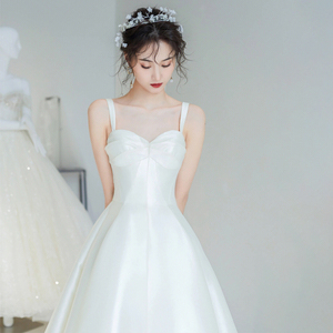 吊带轻婚纱小个子超仙森系出门纱领证登记小白裙新娘订婚晚礼服夏