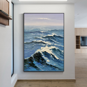 纯手绘油画大海风景装饰画抽象客厅落地壁画进门玄关挂画厚油刀画