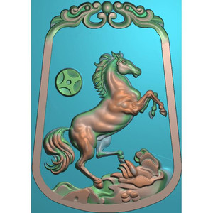 灰度图浮雕精雕图artcam玉雕图电脑雕刻图仿古生肖站马牌马到功成