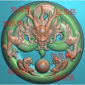 精雕图jdp灰度图bmp浮雕图玉雕圆牌 圆龙腾四海 正面龙牌 大头龙
