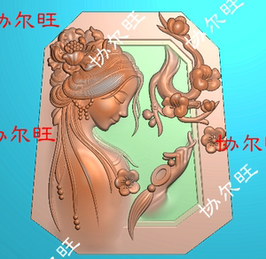 精雕图jdp灰度图bmp浮雕图玉雕图随形美女梅花随型侧脸美女头仕女