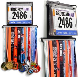 马拉松完赛奖牌号码布收藏册一体式挂钩展示架纪念收纳夹墙饰金属
