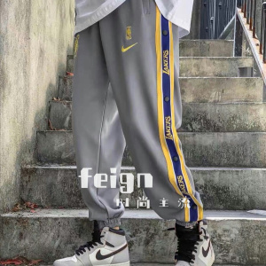 nike耐克长裤男aj乔丹湖人队联名九分裤女经典刺绣纸袋排扣束脚裤