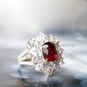 FloraTung精品珠宝18k鸽血红宝石戒指2克拉红宝钻石戒指高端奢华