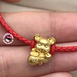 香港周大福专柜999足金元宝灯笼福袋鼠黄金转运珠皮绳手链
