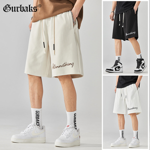 GURBAKS夏季美式休闲高街运动短裤男士浅色宽松潮牌篮球五分裤子