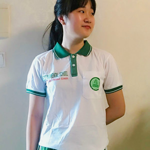 普宁二中实验校服上衣 短袖中学生夏 绿色翻领t恤学院风班服 制服