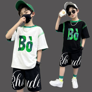 韩版童装8岁大男童夏装套装9薄款24新款嘻哈街舞6男孩短袖T恤衣服