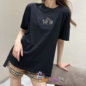 法国直邮代购burberry博柏利春夏刺绣上衣情侣款短袖小鹿斑比t恤