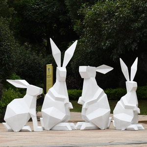 玻璃钢几何兔子雕塑园林景观抽象摆件户外小区花园块面动物装饰品