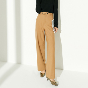 秋冬搭配bi备款 大地色系 驼色阔脚直筒羊毛长腿裤 气质