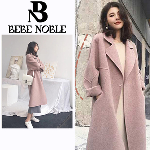 BEBE NOBLE 羊绒大衣高冷御姐宽松毛呢灰粉色双面呢外套女长款