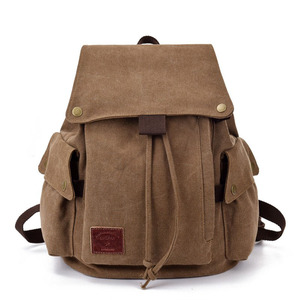 稻草人帆布双肩包女复古男休闲旅行抽绳女士背包日系文艺包包大学