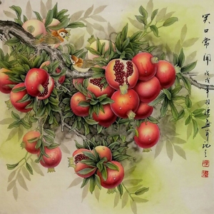 印花dmc纯棉十字绣套件客厅餐厅书房水墨 笑口常开多子多福石榴图