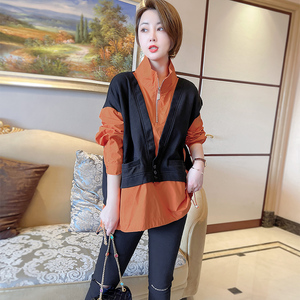 假两件立领卫衣女春季拼接套上衣设计感小众叠穿宽松衬衣欧洲站