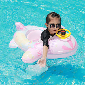 女童飞机游泳圈2岁加厚宝宝3充气救生圈4防侧翻安全坐圈5腋下浮圈