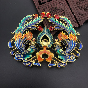 古风发簪步摇60*80合金滴油烧蓝 景泰蓝双凤凰发冠头diy饰品配件