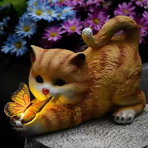 可爱猫咪扑蝴蝶太阳能灯户外庭院装饰景观灯阳台花园院子布置防水