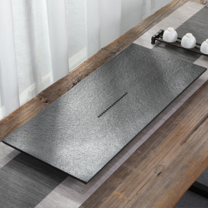 高端乌金石茶盘家用天然整块轻奢现代茶海火烧石头干泡小茶台茶具