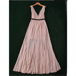 轻奢品牌橡皮粉色雪纺吊带连衣裙长裙礼服裙