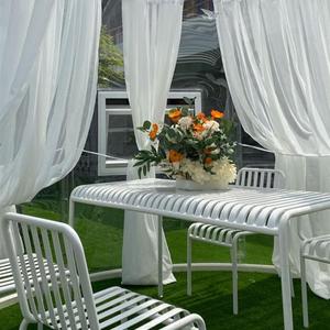 户外庭院代简约休闲白色桌椅组合网红奶茶店咖啡厅铁艺长桌椅套装