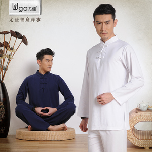 尤佳男士瑜伽服套装2023春季新款白色印度大师打坐辟谷禅修居士服